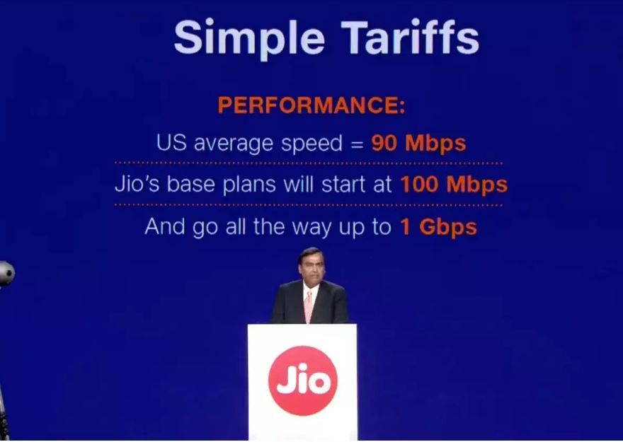Reliance Jio GigaFiber users will get minimum speed of 100Mbps and maximum of 1Gbps